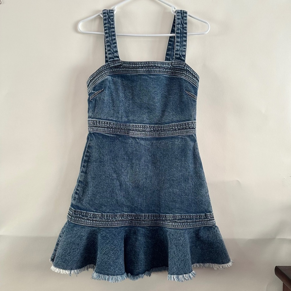 Jonathan Simkhai Standard Denim Ruffle Mini Dress Dania Blue Size 4 NWT
